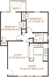 Beech--Two Bedroom / One Bath / Chestnut Two Bedroom - Two Bath